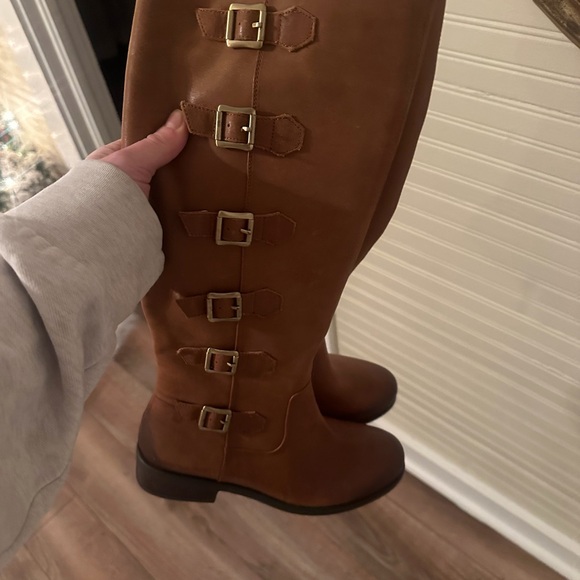 Shoes - Women's Tall Buckle Riding Boots - Cognac